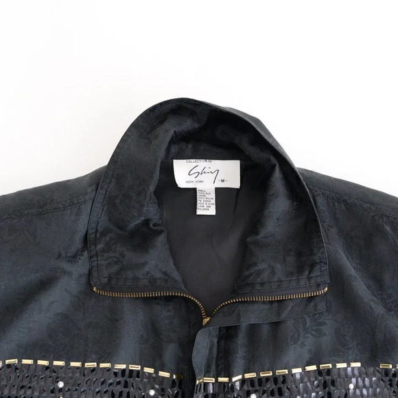 Vintage  Shiy Black with Gold Elephant 100% Silk Jacket Med - Picture 12 of 12